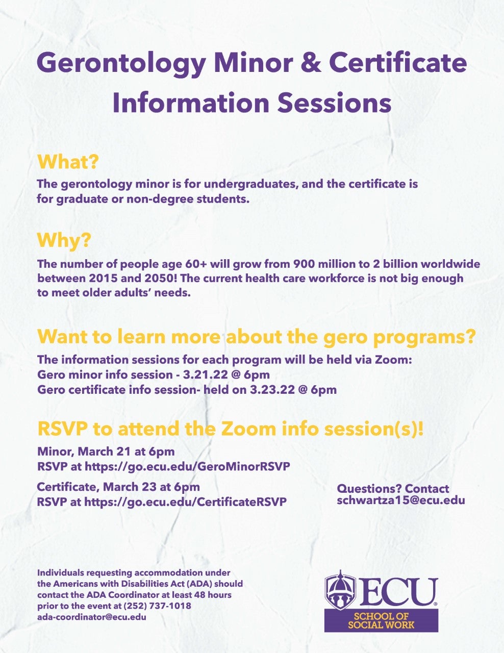 Gerontology Certificate Information Session Graduate School ECU